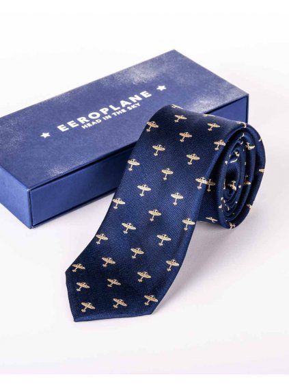elegantni panska kravata s letadly spitfire navy zlata edice eeroplane