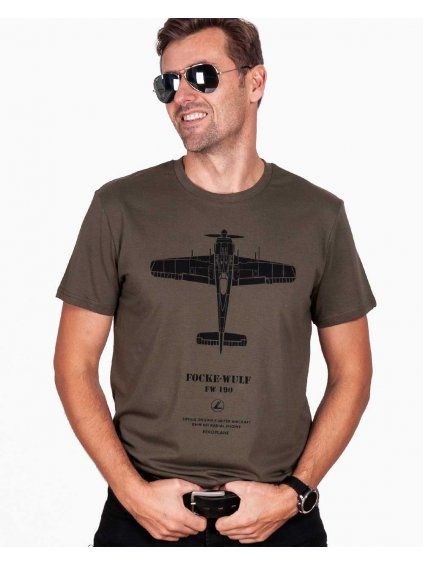 khaki tricko s potiskem letoun focke wulf fw190 eeroplane