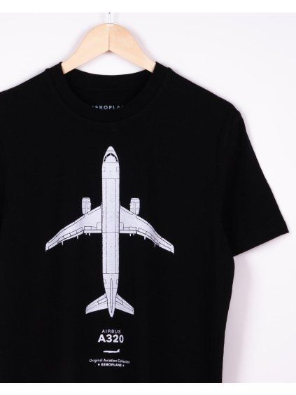 cerne tricko s potiskem dopravni letadlo airbus a320 znacka obleceni eeroplane